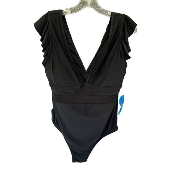 Cupshe NEW Black One Piece Swimsuit Mesh Waist Size 0X - Picture 1 of 4